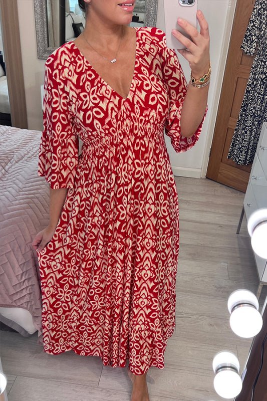 Frida Printed Dress with V-Neck
