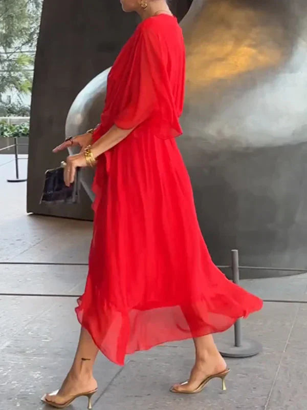 Monica - chiffon dress with V-neck, elegant and stylish
