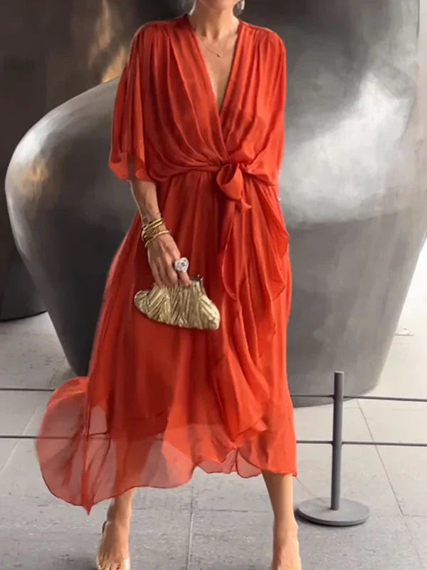 Monica - chiffon dress with V-neck, elegant and stylish