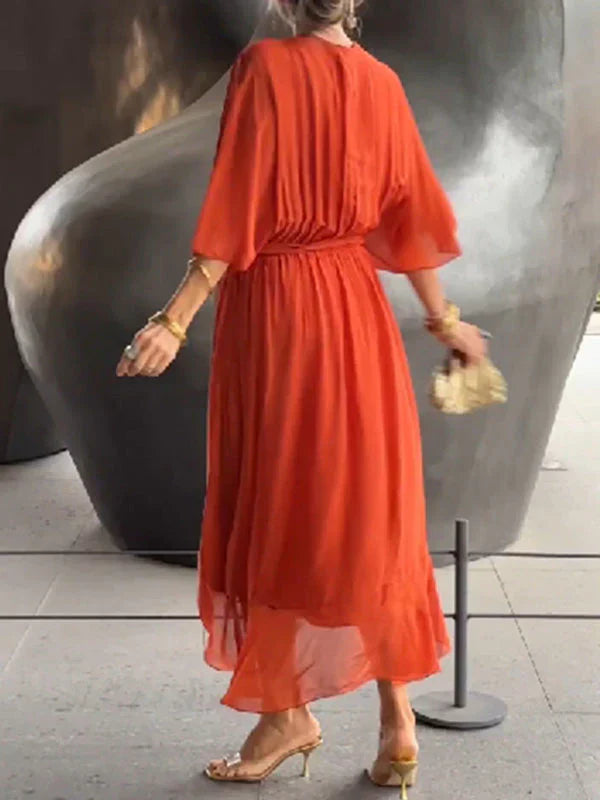 Monica - chiffon dress with V-neck, elegant and stylish