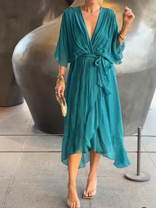 Monica - chiffon dress with V-neck, elegant and stylish