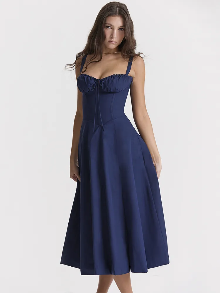 Gretchen - Lace-Up Corset Midi Dress