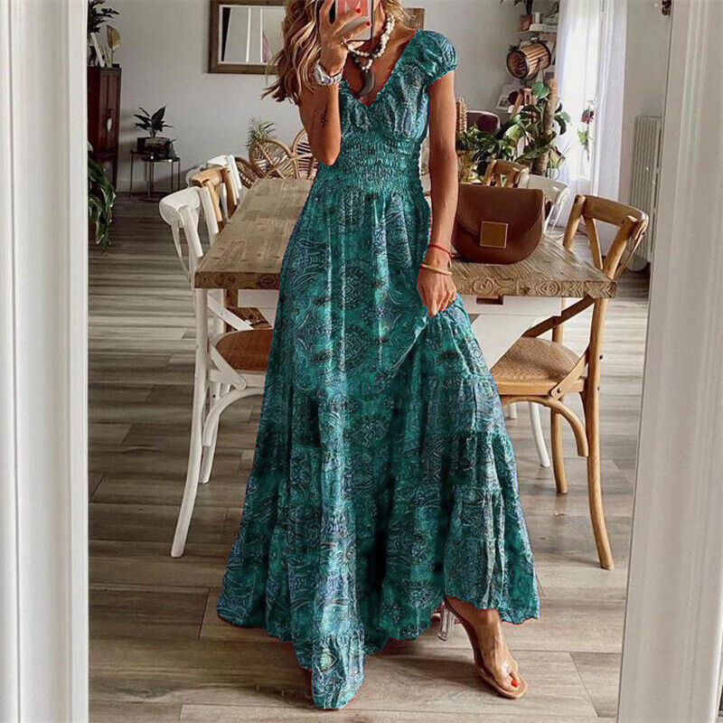 Adeline - Waist-hugging long dress in bohemian style