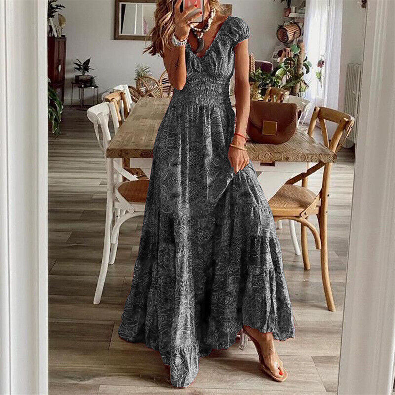 Adeline - Waist-hugging long dress in bohemian style