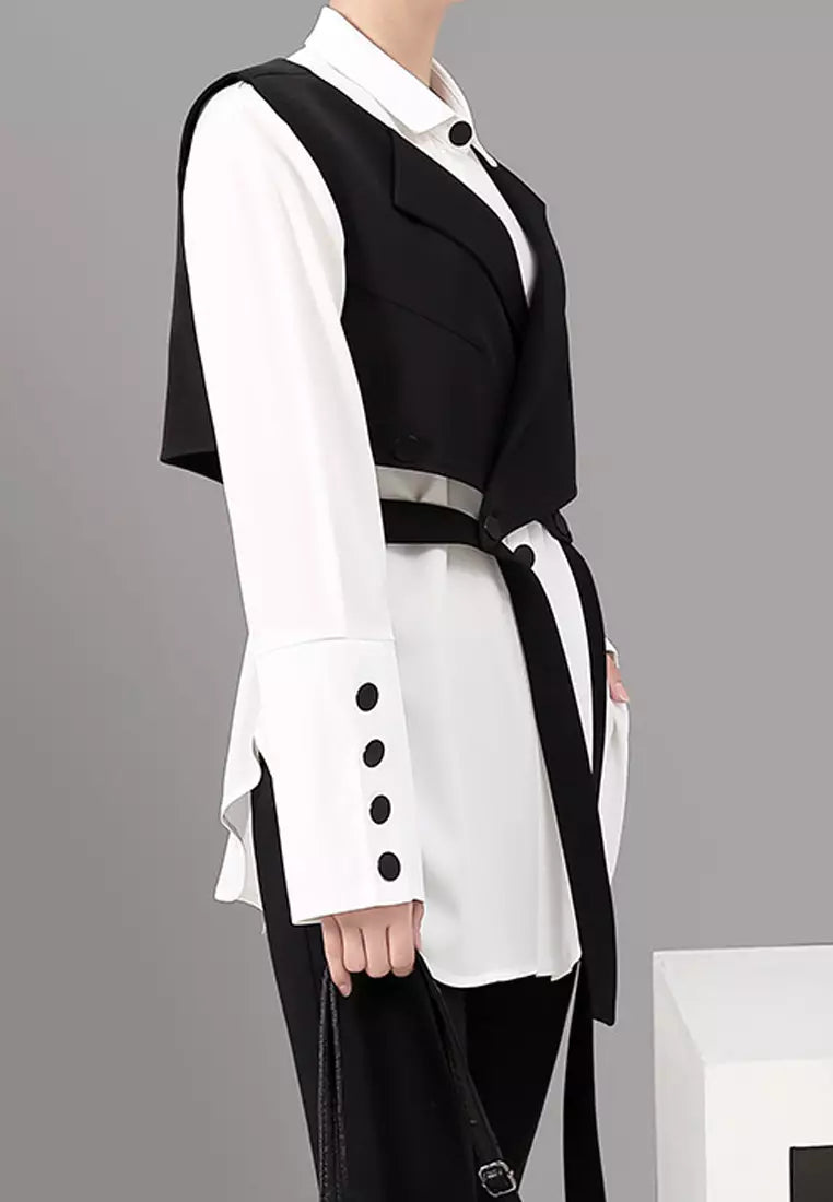 Conie - Black cardigan and blouse with long sleeves