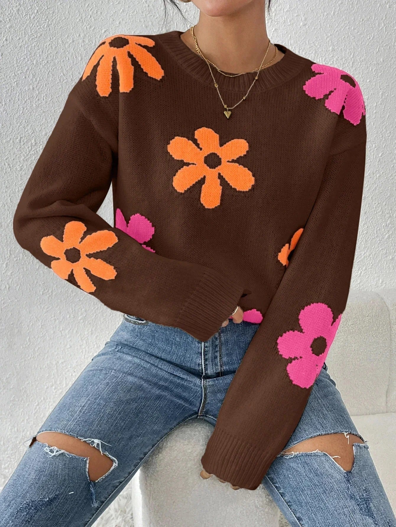 Florie - Knitted sweater with floral print