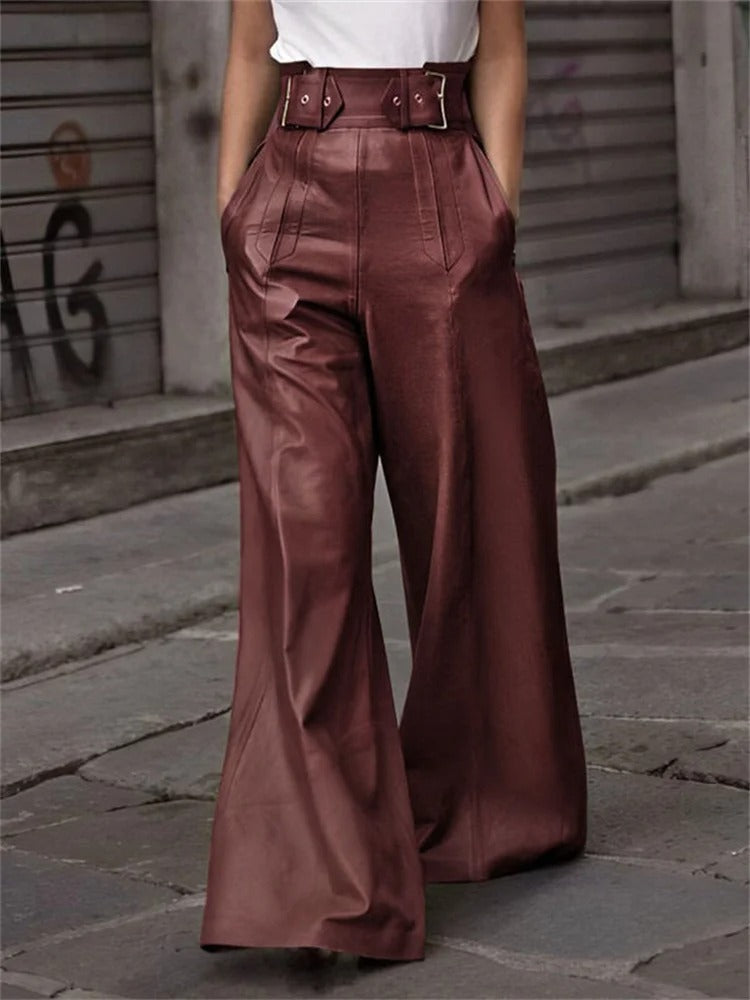 Eleanor - Wide pleated high waist leather pants