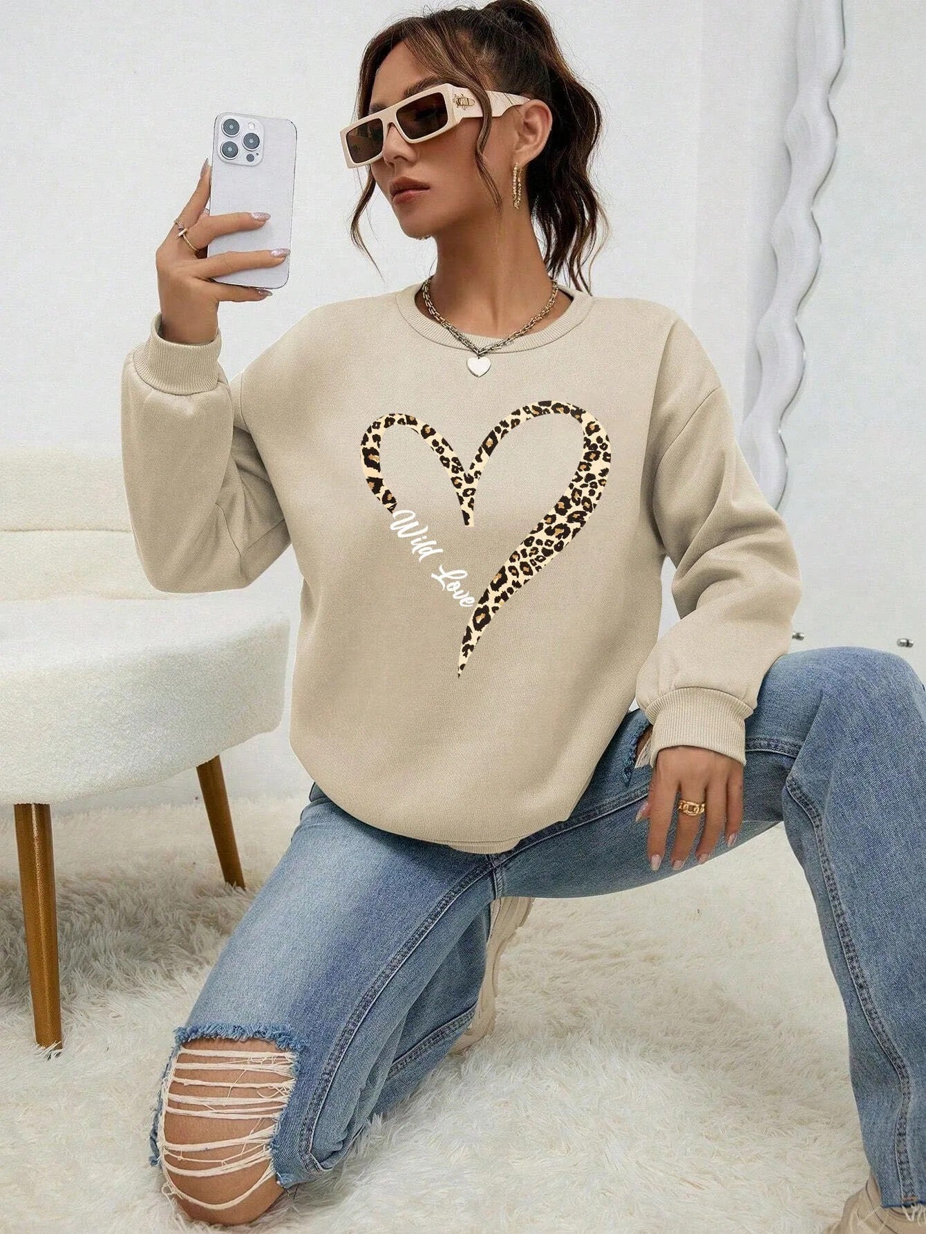 Delilah - Leopard and Wild Heart Print Sweatshirt