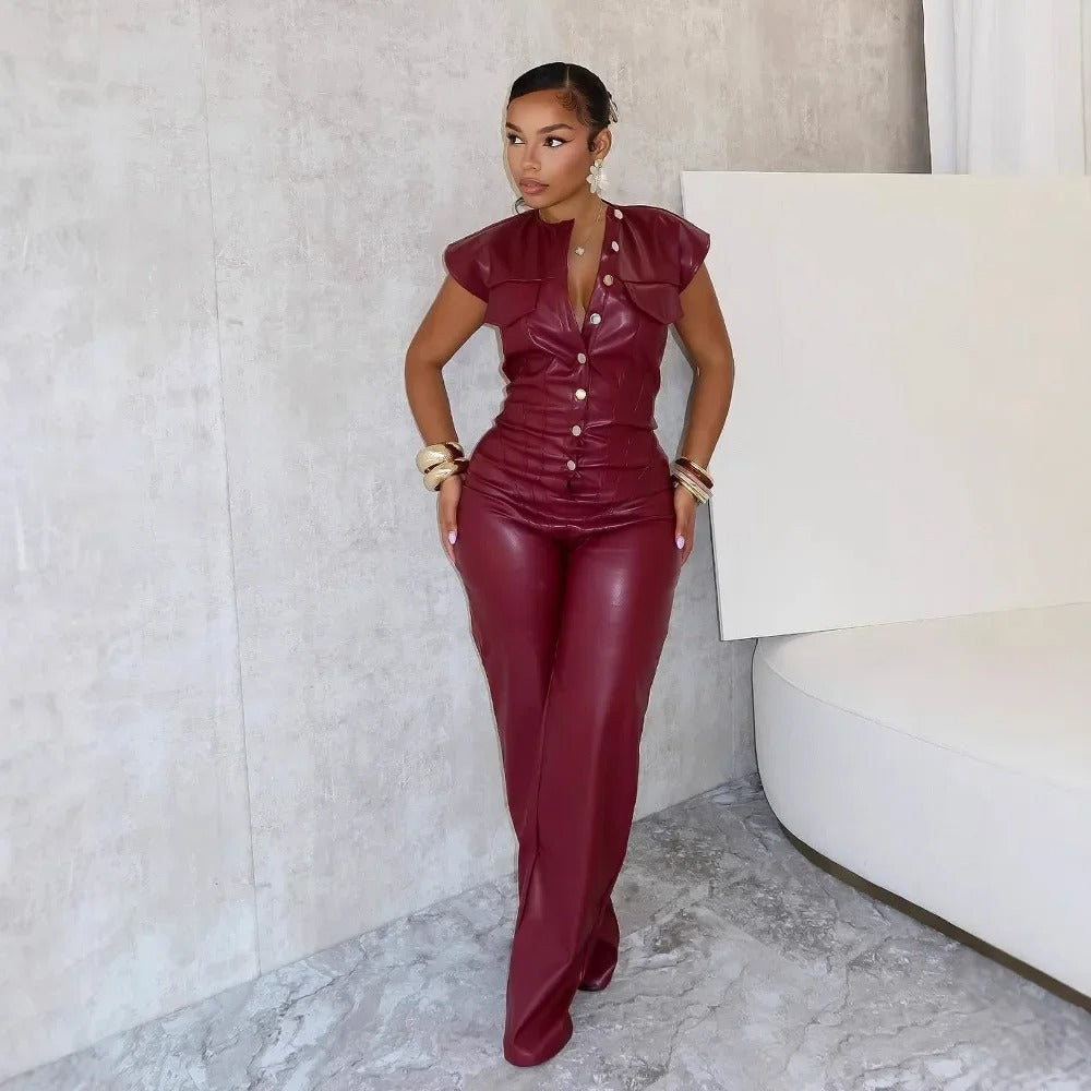 Leta - Sleeveless jumpsuit in imitation leather