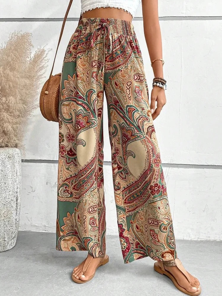 Bessie - High Waist Digital Print Trousers