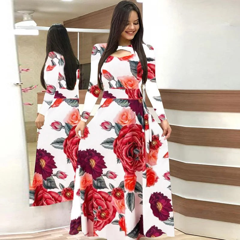 Clara - Retro dress with long sleeves and floral print