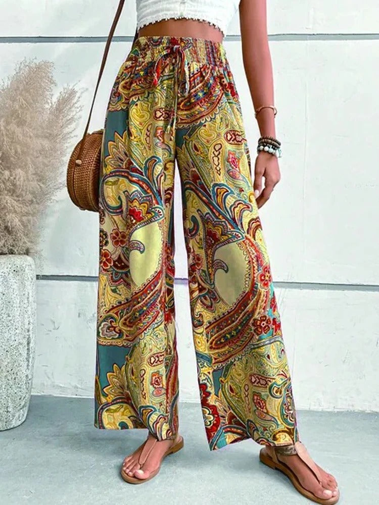 Bessie - High Waist Digital Print Trousers