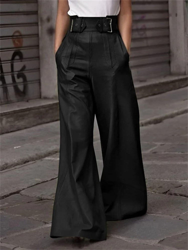 Eleanor - Wide pleated high waist leather pants