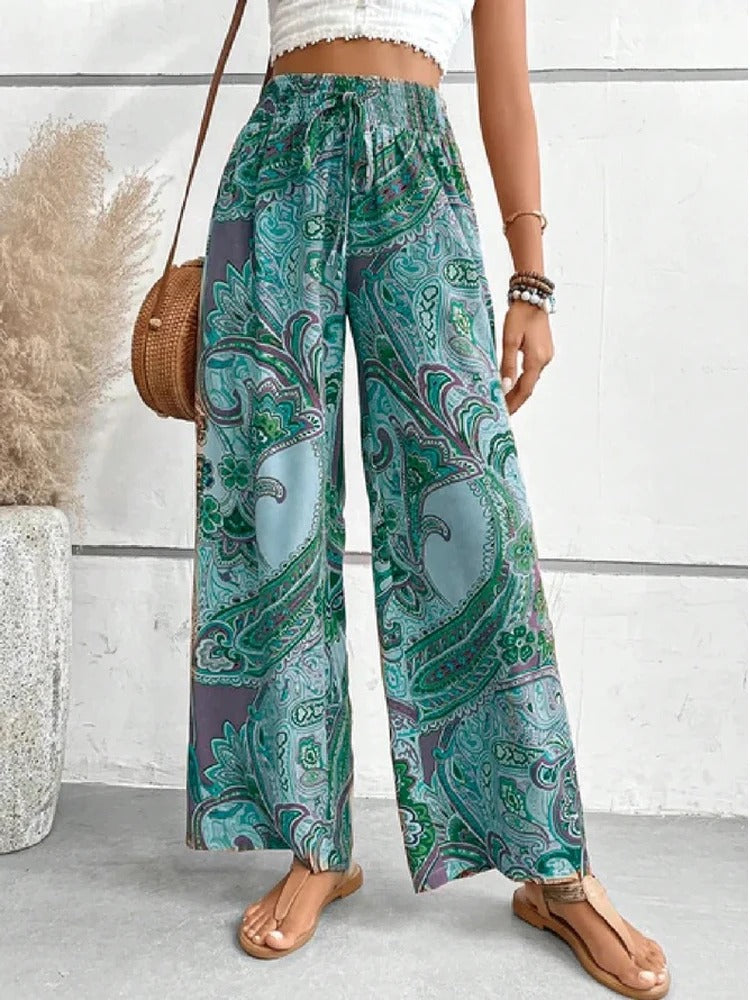 Bessie - High Waist Digital Print Trousers