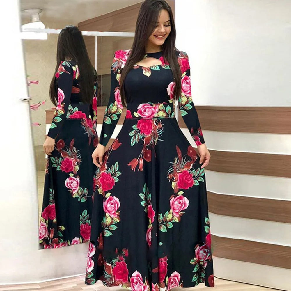 Clara - Retro dress with long sleeves and floral print