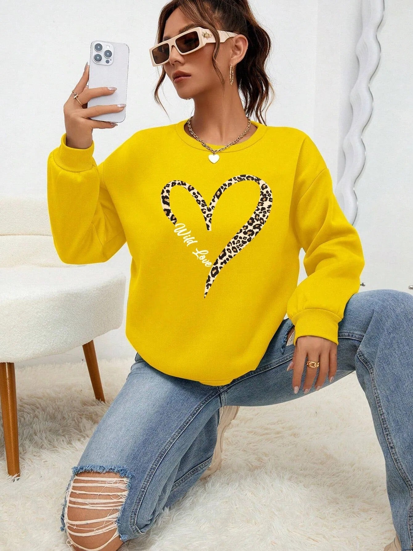 Delilah - Leopard and Wild Heart Print Sweatshirt