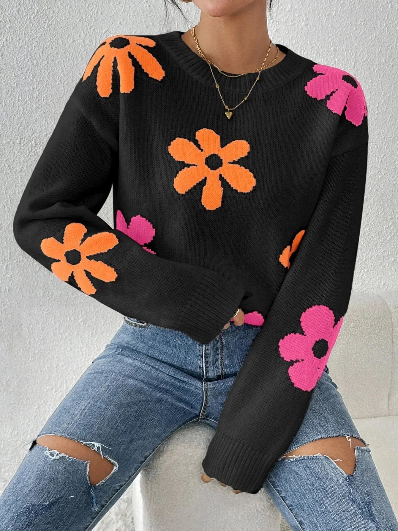 Florie - Knitted sweater with floral print