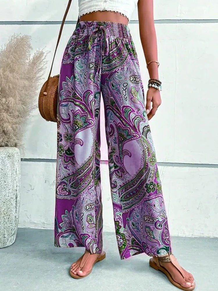 Bessie - High Waist Digital Print Trousers