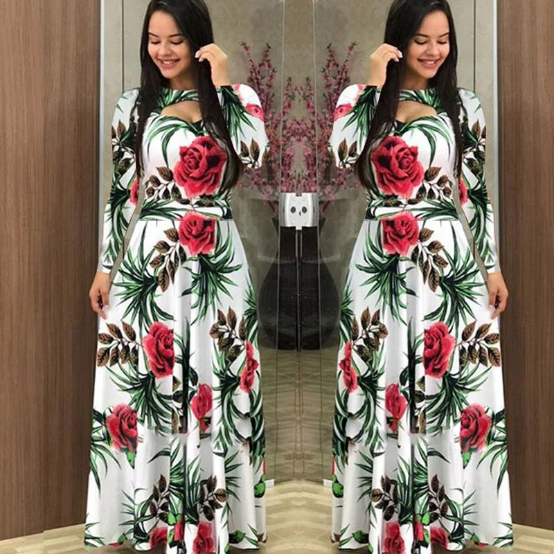 Clara - Retro dress with long sleeves and floral print
