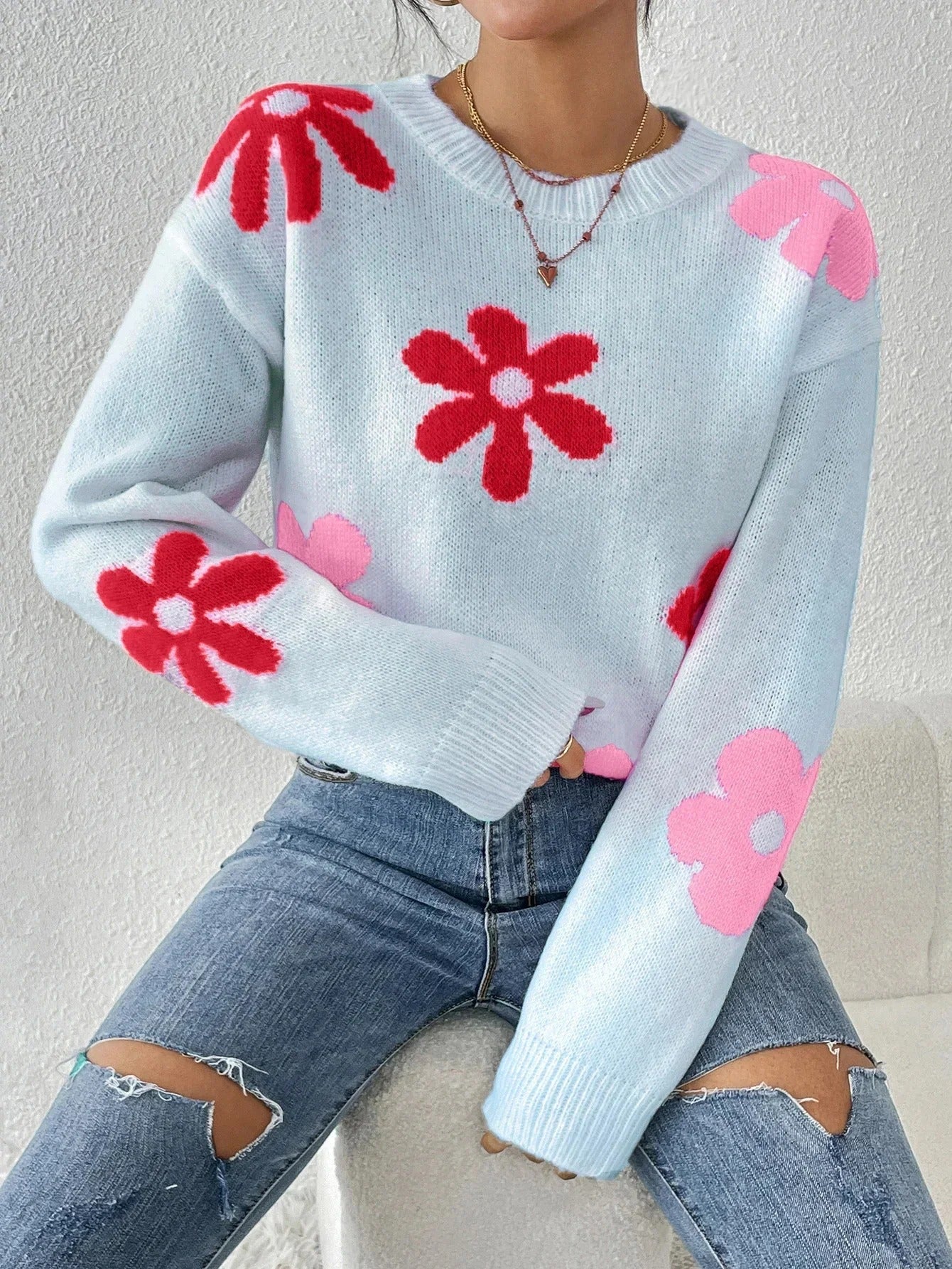 Florie - Knitted sweater with floral print