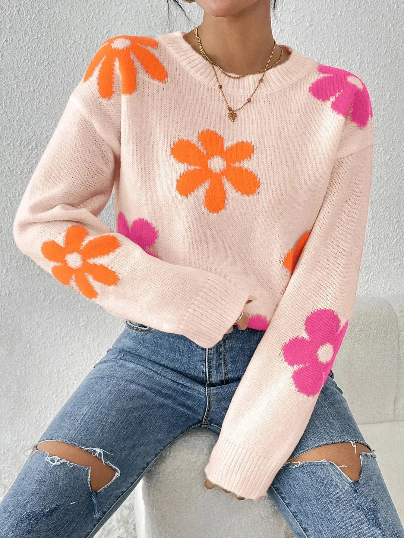 Florie - Knitted sweater with floral print