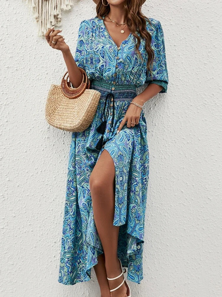 Liza - Printed dress with V-neckline