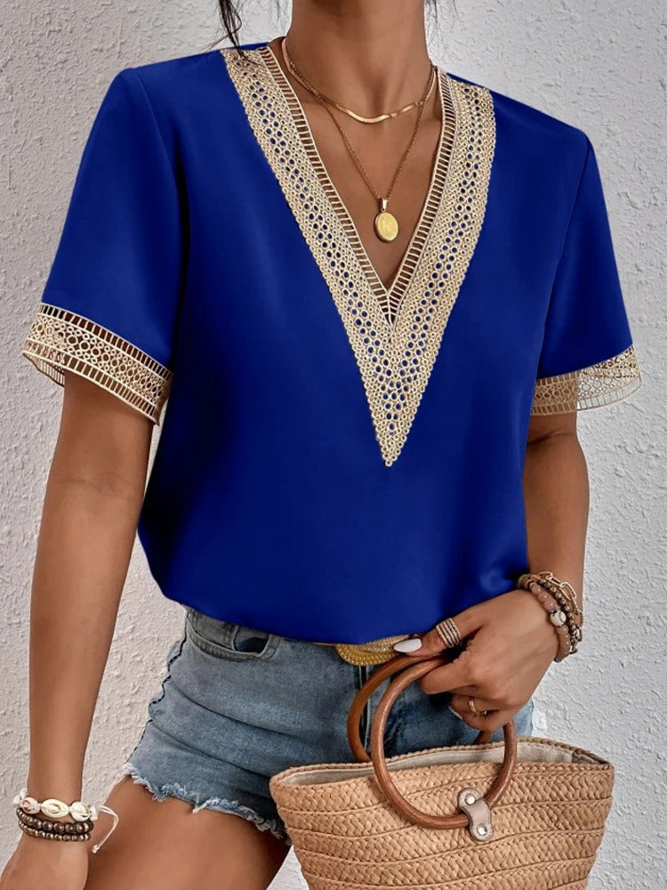 Lucinda - Lace blouse with V-neck