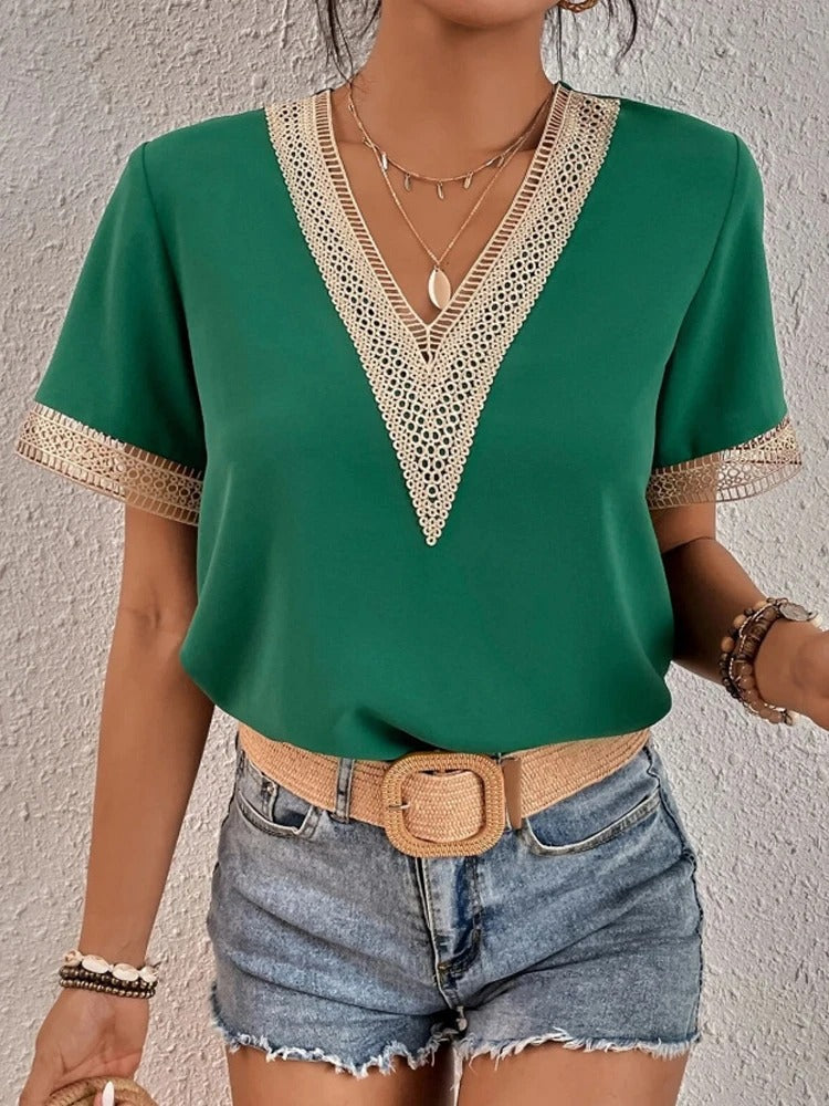 Lucinda - Lace blouse with V-neck