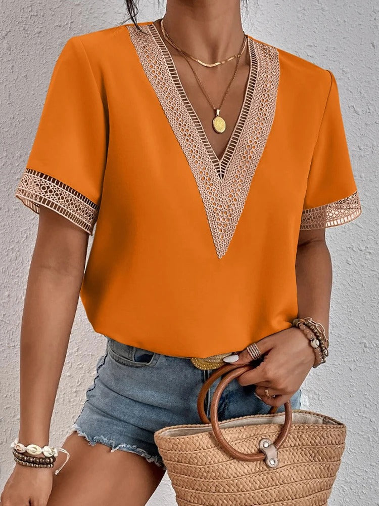 Lucinda - Lace blouse with V-neck