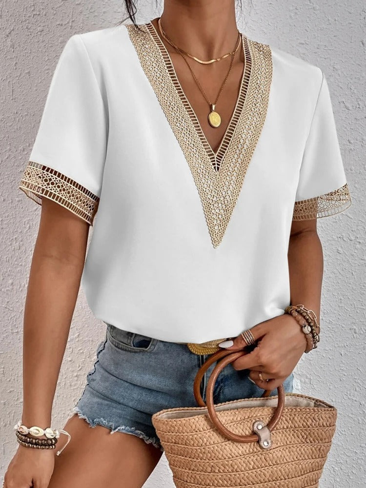 Lucinda - Lace blouse with V-neck
