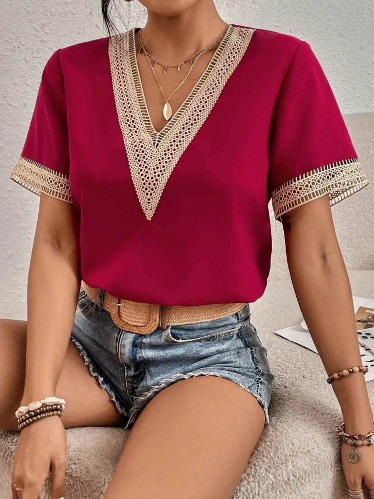 Lucinda - Lace blouse with V-neck