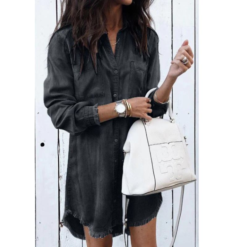 Denim Dress - Shirt Style - Classic Denim, Flattering Silhouette - Perfect for Any Occasion