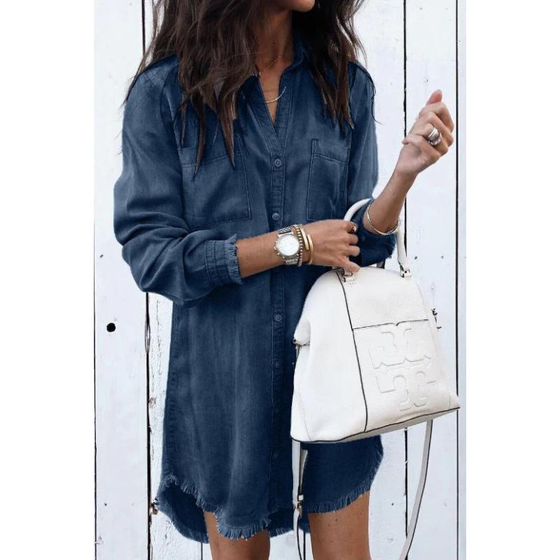 Denim Dress - Shirt Style - Classic Denim, Flattering Silhouette - Perfect for Any Occasion