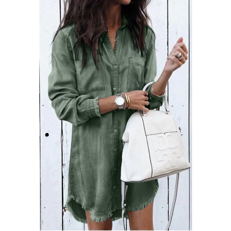 Denim Dress - Shirt Style - Classic Denim, Flattering Silhouette - Perfect for Any Occasion