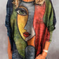 Lavinia | Women's face print - loose long sleeve blouse