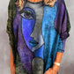 Lavinia | Women's face print - loose long sleeve blouse