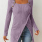 Catherine - Square Neck Sweater with Long Sleeves and Side Split