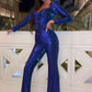 Sequin Jumpsuit with Corset Detail and Flared Legs