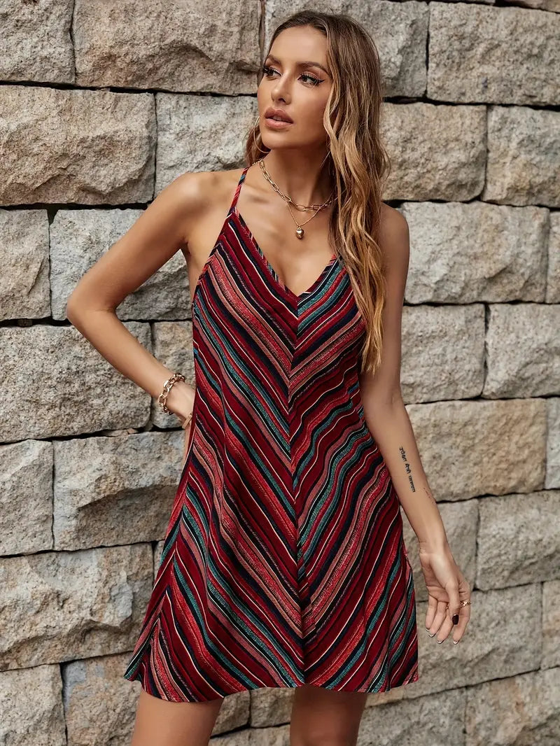 Adele - Striped Spaghetti Strap Dress