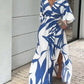 Emma – Blue Printed Maxi Dress with 3/4 Sleeves