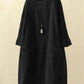 Women's Corduroy Dress with 3/4 Sleeves: Vintage Casual Oversized Dress, Autumn & Winter Long-Sleeve Dress with Round Neck