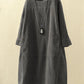 Women's Corduroy Dress with 3/4 Sleeves: Vintage Casual Oversized Dress, Autumn & Winter Long-Sleeve Dress with Round Neck