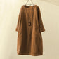 Women's Corduroy Dress with 3/4 Sleeves: Vintage Casual Oversized Dress, Autumn & Winter Long-Sleeve Dress with Round Neck