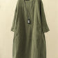 Women's Corduroy Dress with 3/4 Sleeves: Vintage Casual Oversized Dress, Autumn & Winter Long-Sleeve Dress with Round Neck