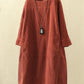 Women's Corduroy Dress with 3/4 Sleeves: Vintage Casual Oversized Dress, Autumn & Winter Long-Sleeve Dress with Round Neck
