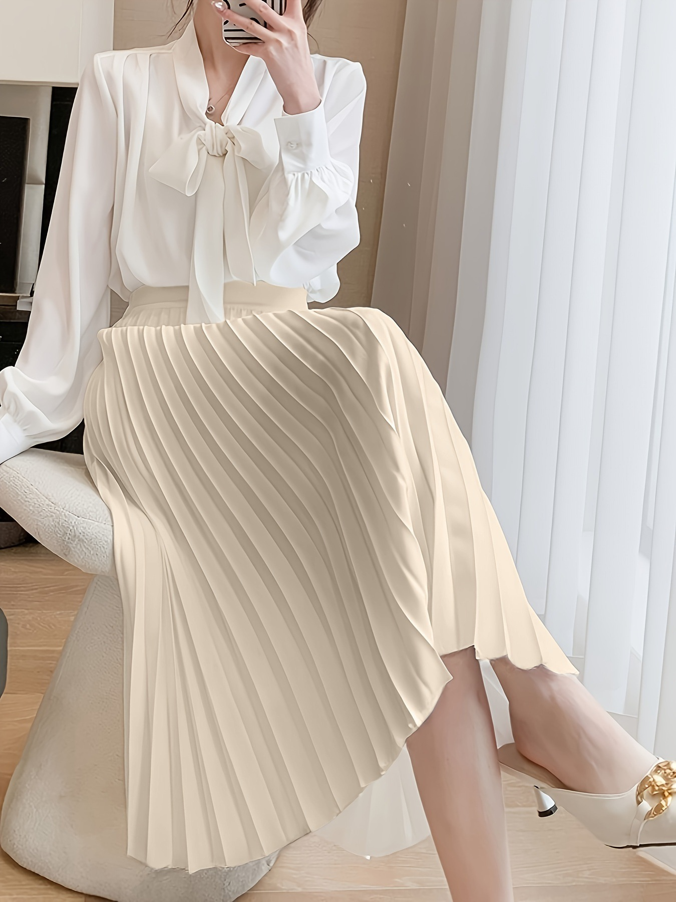 Satin Pleated High-Waist Skirt
