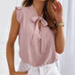 Sleeveless Blouse with Ruffles and Bow Detail