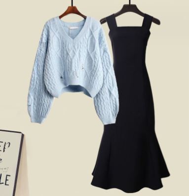 Stacey - Two-piece set of high quality cross-knit sweater and fishtail dress