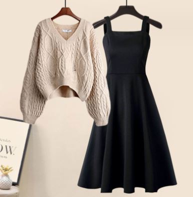Jacky - Two-piece set consisting of a high-quality cross-knit sweater and an elegant dress