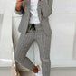 Olivine - Casual Checked Long Sleeve Two Piece Set